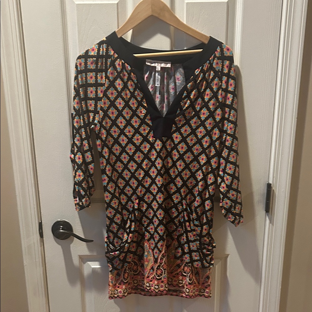 Nanette Lepore Black and Orange Mini Dress